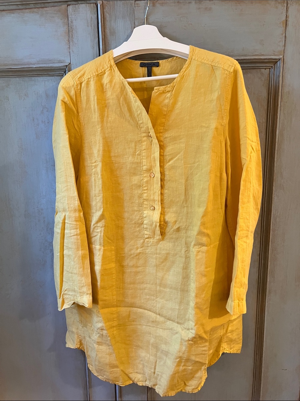 OSKA Yellow Linen Henley Tunic Top